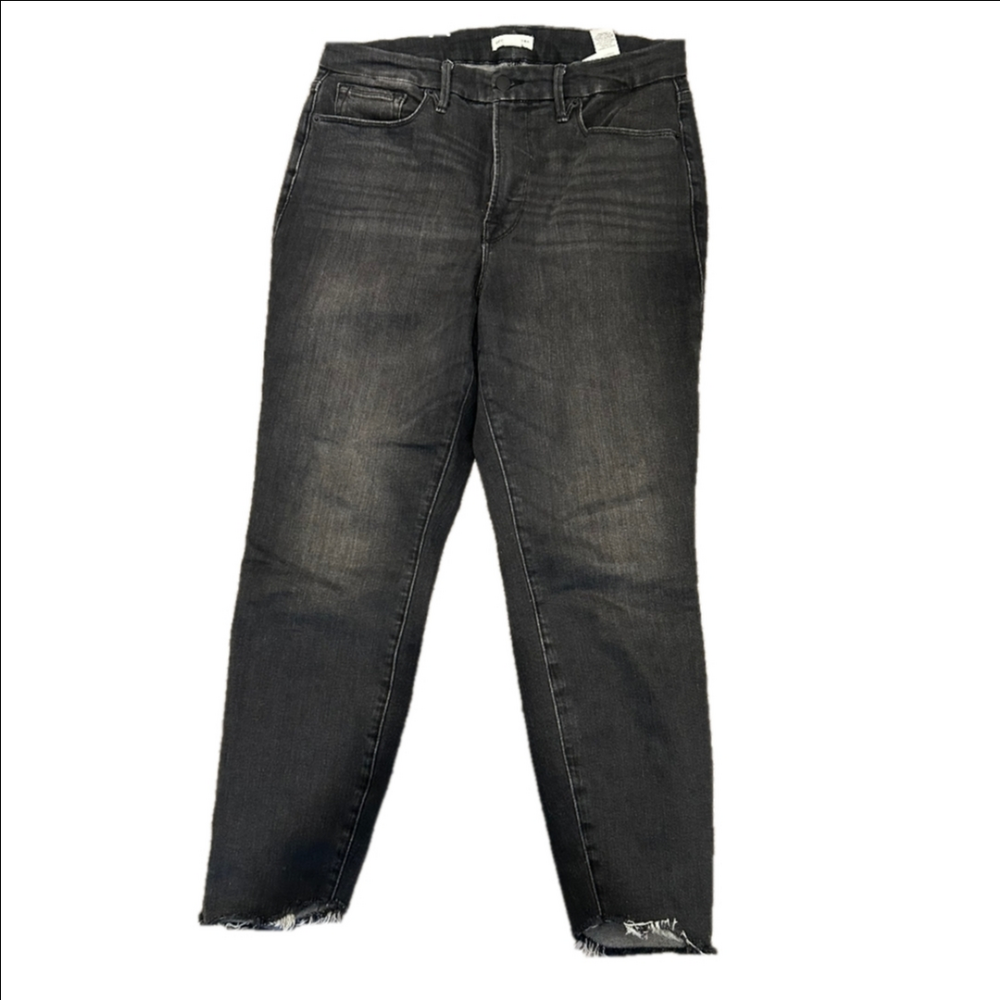 Good American Faded Black Raw Hem Skinny Jeans